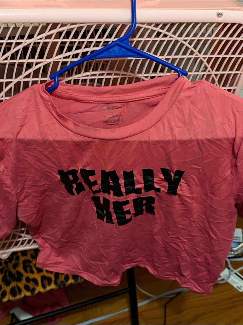 SHEIN Pink Crop Tee with Black "REALLY HERE" Graphic